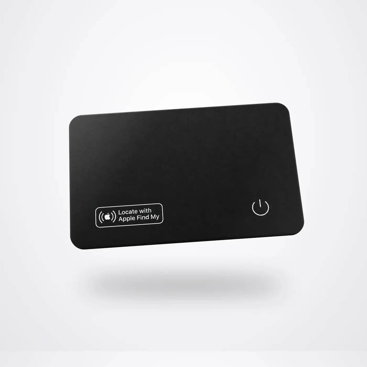 Roovo Card smart tracker card in matte black floating in a studio, front view